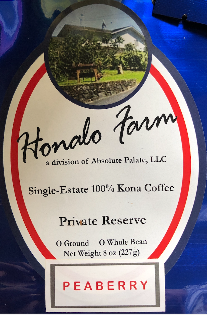 Honalo Farm Peaberry Coffee 8-oz. - Click Image to Close